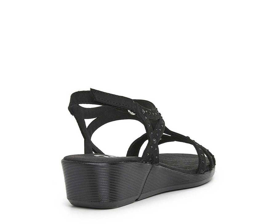 Woman 24hrs | Nubuck Finish Leather Sandal Rhinestones Detail.