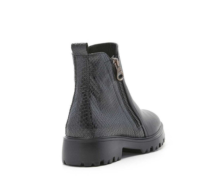 Woman 24hrs | Combined Leather Ankle Boot Zipper Closure.