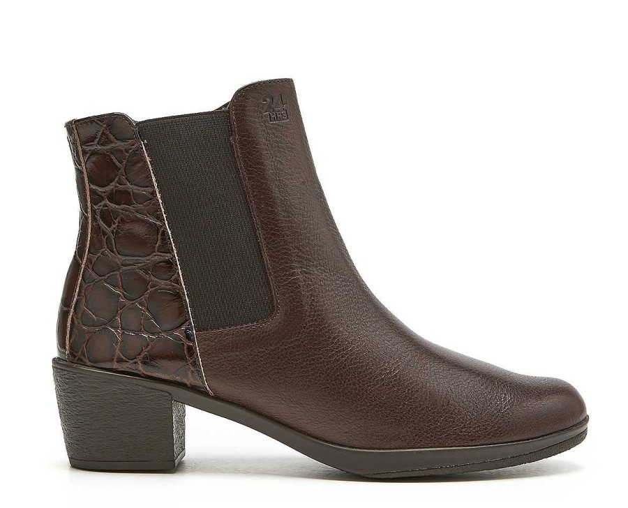 Woman 24hrs | Combined Leather Ankle Boot Elastic Detail.