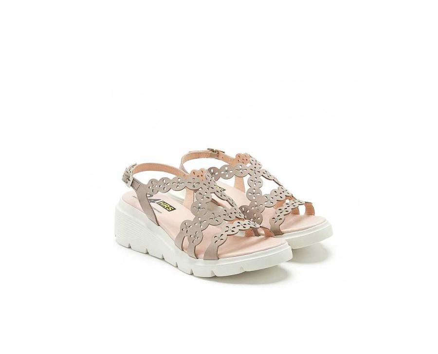 Woman 24hrs | Openwork Sandal Nubuck Finish Leather Rhinestones Detail.